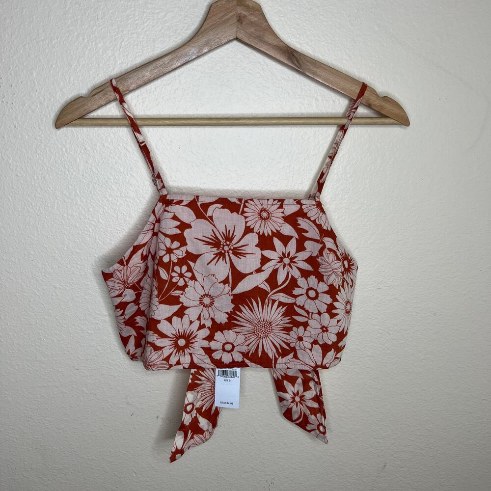 American Eagle Red White Floral Pattern Crop Top Small